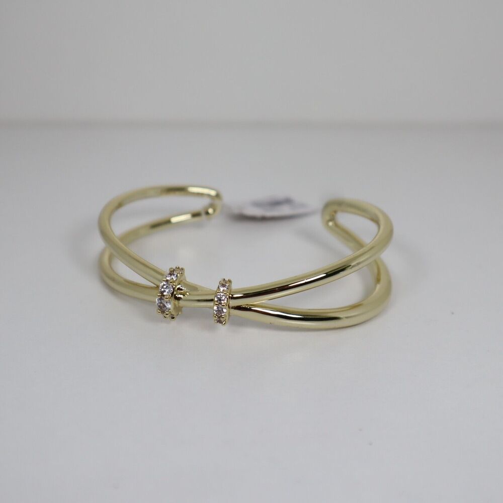 Kendra Scott Livy Gold Tone Cuff Bracelet GLD 710 White Crystal Size M/L